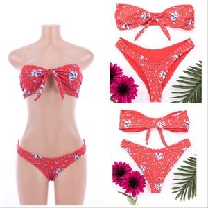 CLEARANCE ‼️RED FLORAL TUBE PADDED - BIKINI